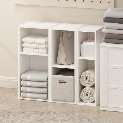 Furinno Reed 2-Tier Closet Organizers and Storage, Closet Organizer, Open Shelf Closet Storage, for Wardrobe, Bedroom, Living Room, 8-Inch Width, White