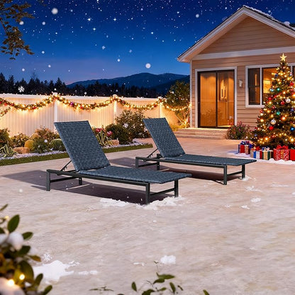 PURPLE LEAF Patio Chaise Lounge Rattan Chair Set of 2 Outdoor Pool Adjustable Recliner Wicker Chairs for Outside Woven Furniture Tanning Poolside Lounger Navy Blue