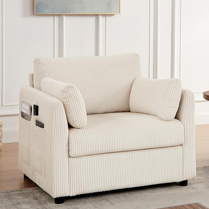Modern Accent Chair Living Room Chairs in Corduroy Fabric,Reading Chair Sofa Couch for Apartment and Small Spaces.(Beige, Chair)