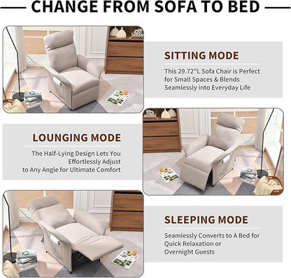Power Recliner Chair, Adjustable Electric Recliner Chairs for Adults, Sleeper Sofa Bed with Remote Control & Side Pocket, Linen Upholstered Chair for Living Room/Bedroom, Easy Assembly,Brown