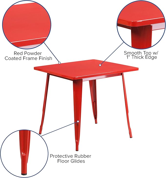 Flash Furniture Felix Commercial Grade 31.5" Square Red Metal Indoor-Outdoor Table