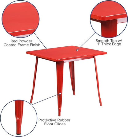 Flash Furniture Felix Commercial Grade 31.5" Square Red Metal Indoor-Outdoor Table