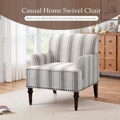 Pia Ricco Stripe Accent Chairs 2 Pack - Modern Nailhead Trim Armchairs with Wood Legs, Comfy Living Room Bedroom Home Office Seating-Brown