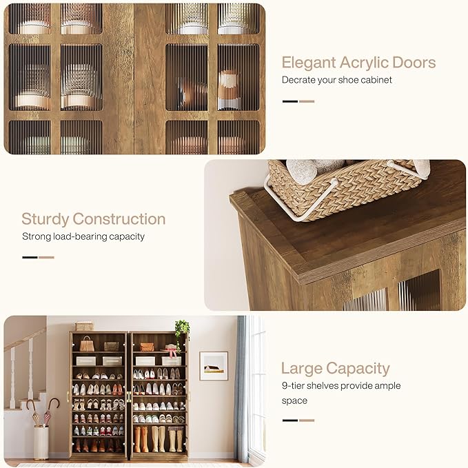 Tribesigns 71-Inch Tall Shoe Cabinet with Doors, 8-Tier Shoe Storage with Adjustable Shelves, Modern Shoe Organizer Shoe Rack Cabinet for Entryway, Hallway, Closet, Living Room, Rustic Brown