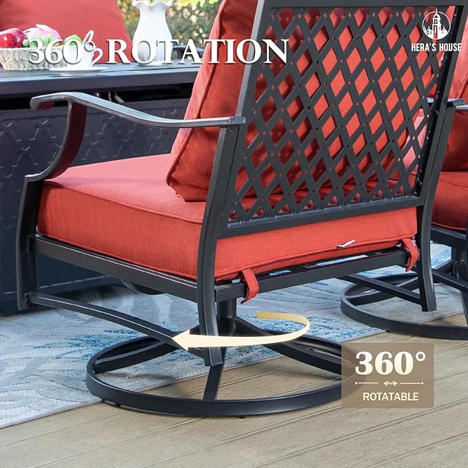 HERA'S HOUSE 7 Piece Patio Furniture Set, 2 x Swivel Chair, 2 x Leg Chair, 2 x Ottoman, 1 x 3-Seat Sofa, All Cushioned 9 Seats Metal Outdoor Conversation Set for Lawn Garden Backyard