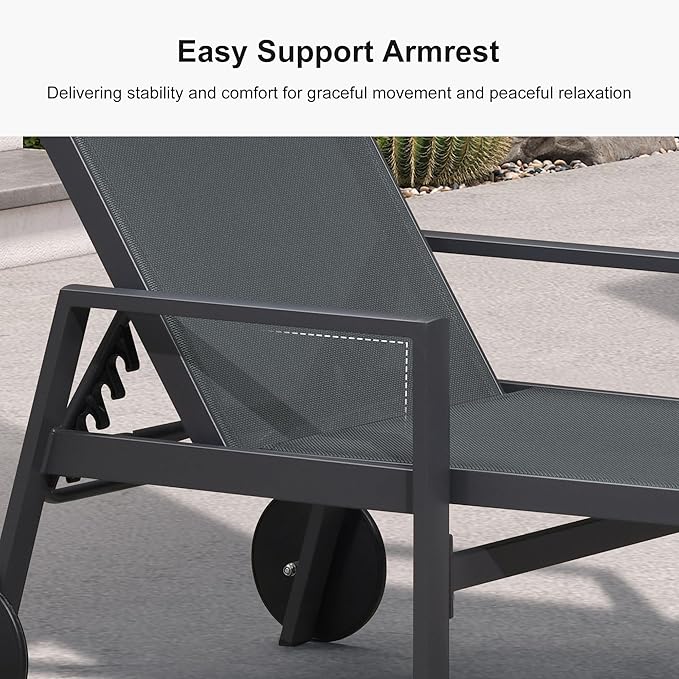 PURPLE LEAF Patio Lounge Chair Set of 3 Outdoor Chaise Lounger Aluminum Frame with Armrest Side Table and Wheels for Pool Outside Sunbathing Tanning Recliner Including Pillows Gray