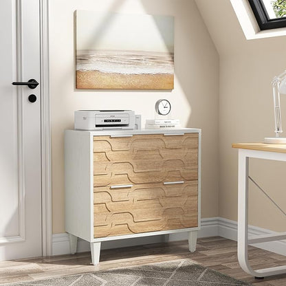 Tribesigns 2-Drawer File Cabinet, Lateral Filing Cabinet for A4/Letter/Legal Size, Office Storage Cabinet, Printer Stand with Storage Drawer for Home Office, White & Walnut