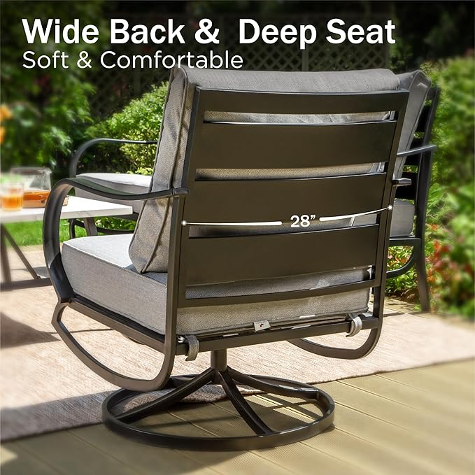 PHI VILLA Patio Conversation Set with Fire Pit, 7 Seat with 45" Firepit Table, Swivel & Fixed, Grey