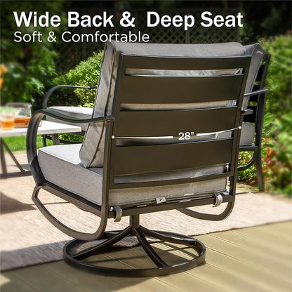 PHI VILLA Patio Conversation Set with Fire Pit, 7 Seat with 45" Firepit Table, Swivel & Fixed, Grey