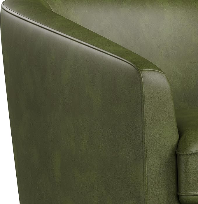 Swivel Barrel Accent Chair, Round Faux Leather Living Room Arm Chairs, Modern Upholstered Comfty Reading Nook Chairs for Bedroom, Small Club Armchair, Single Sofa Side Chair, Green
