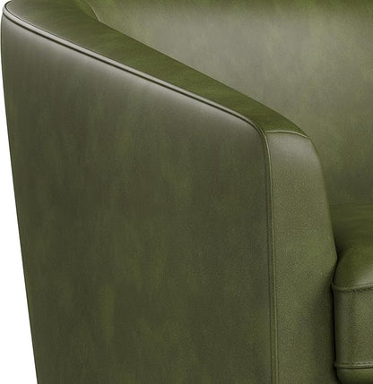 Swivel Barrel Accent Chair, Round Faux Leather Living Room Arm Chairs, Modern Upholstered Comfty Reading Nook Chairs for Bedroom, Small Club Armchair, Single Sofa Side Chair, Green