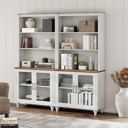 WAMPAT 5 Tier Wooden Bookcase 72" Tall Bookshelf with Adjustable Shelves and Storage Cabinet，Library Wood Bookshelves for Living Room, Study Room, Bedroom, White