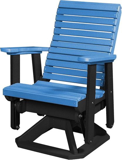 DutchCrafters Modern Horizontal Slat High Back Poly Glider Chair Outdoor Patio Furniture (Black & Blue)