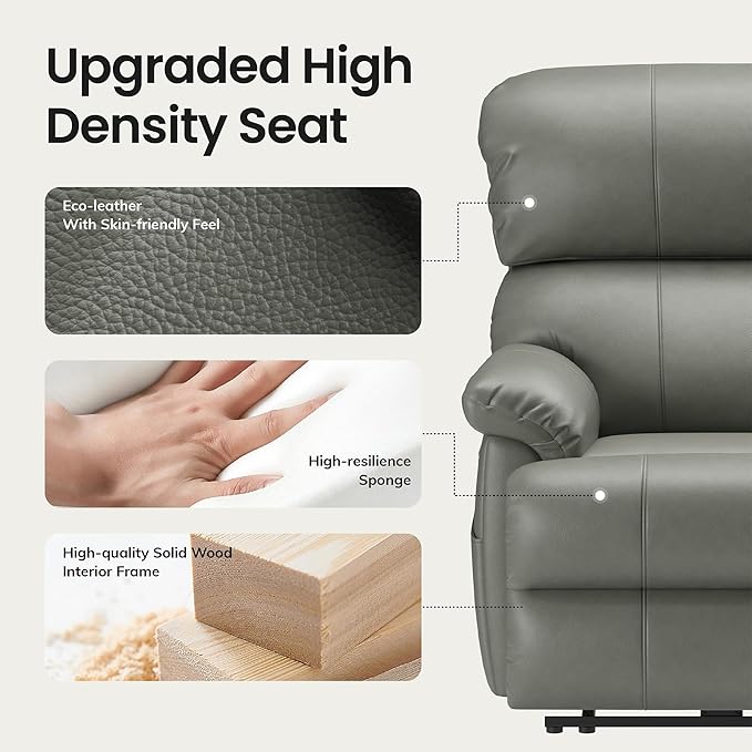 COLAMY Triple Motors Power Recliner Chair with Power Headrest & Lumbar Support Independent Adjustment for Living Room, Leather Electric Recliner Sofa Chair, Gray