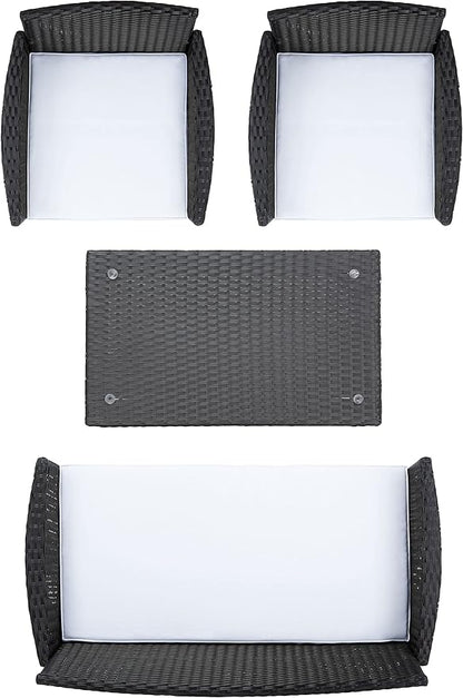 SAFAVIEH PAT7506A Collection Bandele Black and Beige 4-Piece Outdoor Living Patio Set