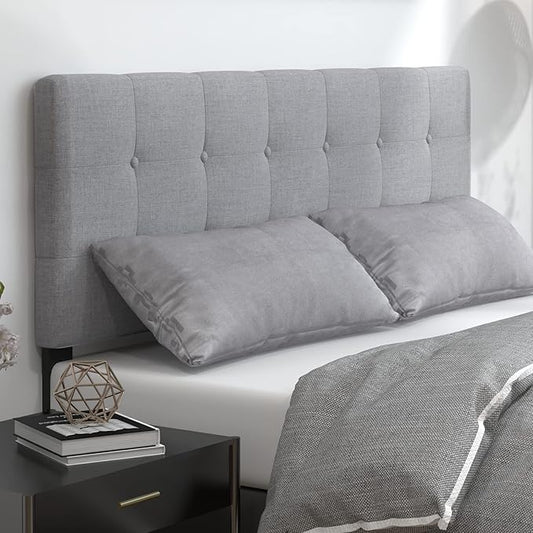 Giantex Linen Upholstered Headboard, Adjustable Width Button Tufted Headboard Only with Solid Wood Legs, Attach Frame, Rectangular Headboard for Queen Full Size Bed, Gray