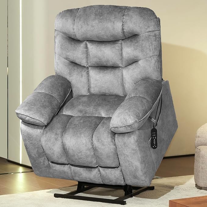 EONIX Large Lay Flat Power Lift Recliner Chair for Elderly with Heat and Massage, 400lbs Dual Motor Electirc Lift Chair with Extended Footrest, SLRY007062, Grey