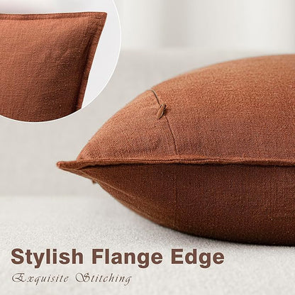 Foindtower Pack of 2, Decorative Linen Soild Throw Pillow Covers Soft Accent Cushion Case Farmhouse Neutral Pillowcase for Chair Couch Sofa Bedroom Living Room Home Decor 16 x 16 Inch Fall Rust Orange