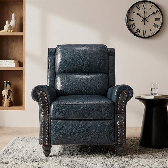 Lumibee Recliner Chair,Pushback Armchair for Small Spaces,Adjustable Backrest & Footrest Accent Chair in Comfy Fabric for Living Room, Bedroom-Navy Blue