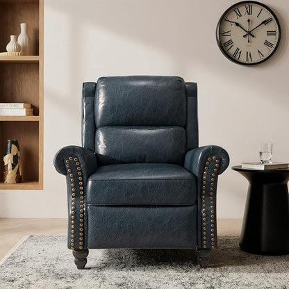 Lumibee Recliner Chair,Pushback Armchair for Small Spaces,Adjustable Backrest & Footrest Accent Chair in Comfy Fabric for Living Room, Bedroom-Navy Blue