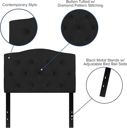 BizChair Tufted Upholstered Twin Size Headboard in Black Fabric