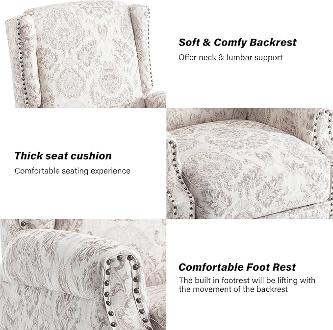 Lumibee Recliner Chairs Set of 2, 360° Swivel Rocker Recliner Chair with Footrest High Back, Comfy Upholstered Glider Rocking Chair for Living Room Bedroom (Beige)