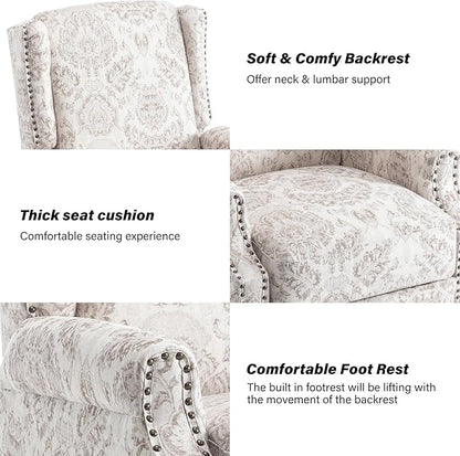 Lumibee Recliner Chairs Set of 2, 360° Swivel Rocker Recliner Chair with Footrest High Back, Comfy Upholstered Glider Rocking Chair for Living Room Bedroom (Beige)