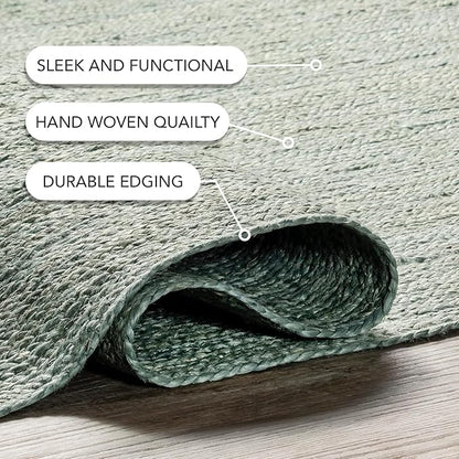 nuLOOM 8x10 Rigo Jute Hand Woven Area Rug, Green, Solid Farmhouse Design, Natural Fiber, For Bedroom, Living Room, Dining Room, Hallway, Office, Kitchen, Entryway