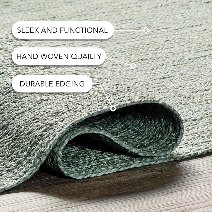 nuLOOM 3x5 Rigo Jute Hand Woven Area Rug, Green, Solid Farmhouse Design, Natural Fiber, for Bedroom, Living Room, Dining Room, Hallway, Office, Kitchen, Entryway