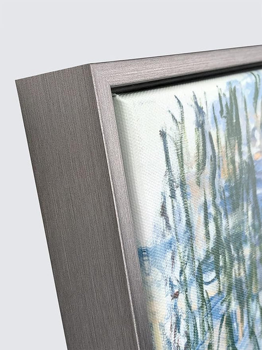 Wieco Art Framed Wall Art Water Lilies by Claude Monet Canvas Print Paintings Reproduction Modern Canvas Wall Art for Home and Office Decoration Abstract Artwork Silver Frame