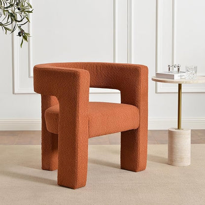 KINWELL 28" W Modern Boucle Accent Chair, Mid Century Upholstered Square Armchair, No Assembly Single Sofa Side Chair for Living Room Lounge Bedroom (Caramel)