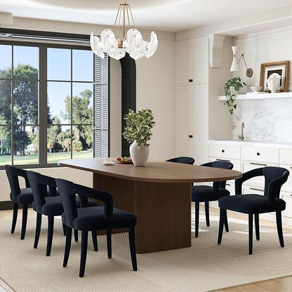 Black Velvet Dining Chairs Set of 6, Modern Upholstered Accent Chairs with Curved Back & Arms, Comfy Large Fully Upholstered Side Chair for Living Room