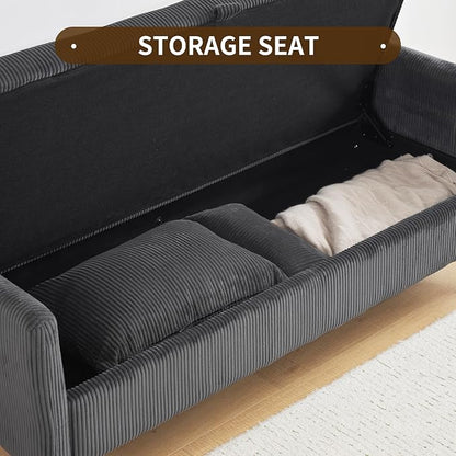 Furnimart 2-Seater Storage Loveseat for Small Spaces, 62“ Corduroy Couch with Removable Cushion Cover and Metal Leg for Bedroom, Apartment, Tiny Homes and Lofts, Gray