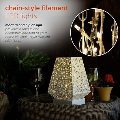 Alpine Corporation LGB104M-WT 10" Tall Tabletop Lamp with Chain Style Filament LED Lights
