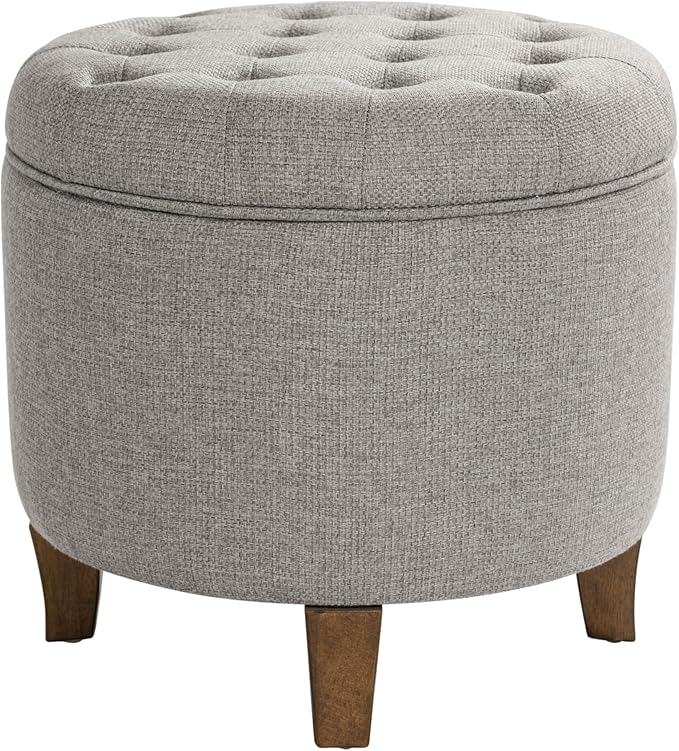 Homepop Home Decor | Upholstered Round Tufted Foot Rest Ottoman | Ottoman with Storage for Living Room & Bedroom | Decorative Home Furniture, Gray Fabric