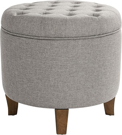 Homepop Home Decor | Upholstered Round Tufted Foot Rest Ottoman | Ottoman with Storage for Living Room & Bedroom | Decorative Home Furniture, Gray Fabric