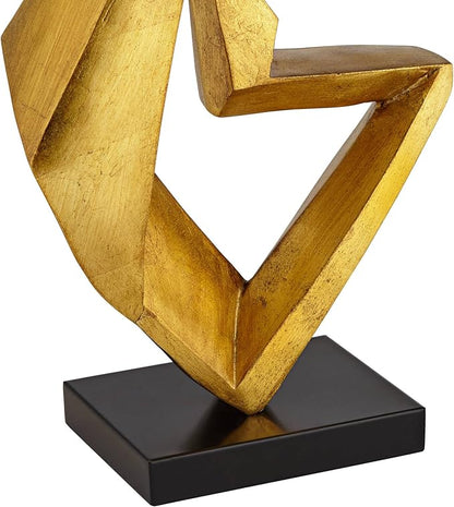 Possini Euro Design Zeus Mid Century Modern Glam Luxury Table Lamp 28.5" Tall Sculptural Gold Leaf Metal Black Fabric Tapered Drum Shade Decor for Living Room Bedroom House Bedside Nightstand Home