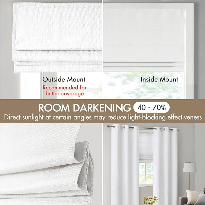 Madison Park Galen Cordless Roman Shade, 27"W x 64"H, Sheen White – Room Darkening, Thermal Insulated, Energy Efficient Window Blind with Subtle Sheen Basketweave Fabric for Privacy