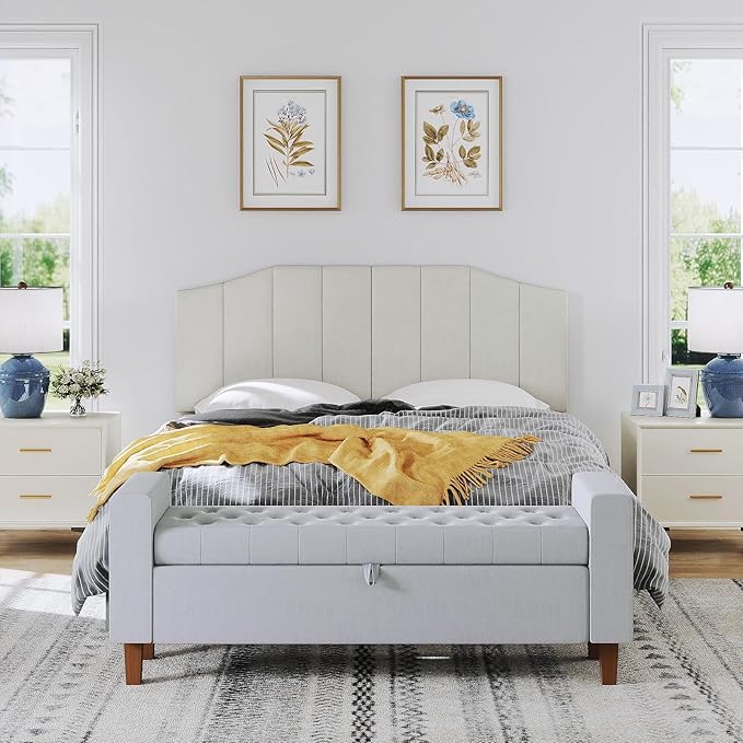 Velvet Queen Size Headboard, Upholstered Headboard Queen/Full Size Wall Mount and Bed Frame Mount, Featuring High-Density Sponge Padding Luxury Texture Easy Assembly Comfort Style-Cream