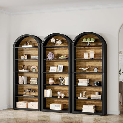Tribesigns 77.16" Tall Arched Bookshelf, 6-Tier White Arched Bookcase with Storage Shelves for Living Room, Bedroom, Set of 2 (Black, 6-Tier)