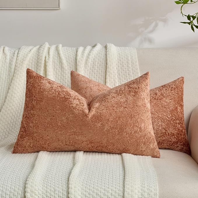 FUTEI Rust Flannel Throw Pillow Covers 12x20 Inch Set of 2,Soft Dimensional Textured Lumbar Pillow Cases,Modern Home Decor for Couch Living Room