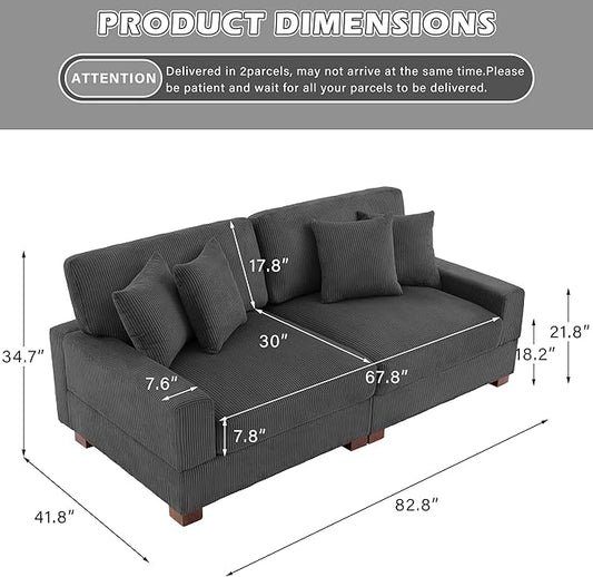 Modular Sectional Couches for Living Room, 82.6" Modern Loveseat 2-Seater Sofa Couch, Upholstered Couches for Living Room Bedroom, Grey