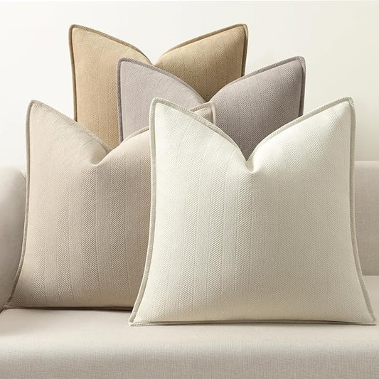 ZWJD Throw Pillow Covers 18x18 Set of 4 Chenille Pillow Covers with Elegant Design Soft and Luxurious Decorative Throw Pillows for Couch, Bed, and Home Decor