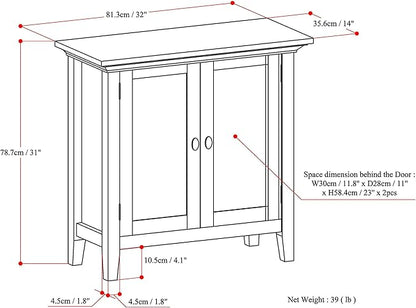 SIMPLIHOME Redmond SOLID WOOD 32 inch Wide Transitional Low Storage Cabinet in Rustic Natural Aged Brown for the Living Room, Entryway and Family Room