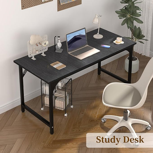 AZN Computer Desk, 47in Computer Desk, Office Desk w/Sturdy Metal Frame, Office Desk w/Water-Resistant, Scratchproof Surface, Home Office Desks w/Large Legroom for Work Study Writing Gaming, Black