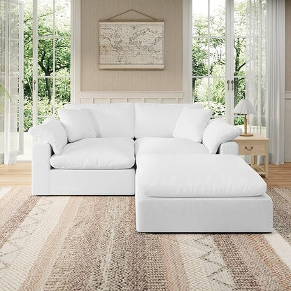 Modular Sectional Sofa Cloud Couch,Down Filled Comfy Cloud Modern Sofa,White Linen L Shape Oversized Couch Cushion Covers Removable for Living Room