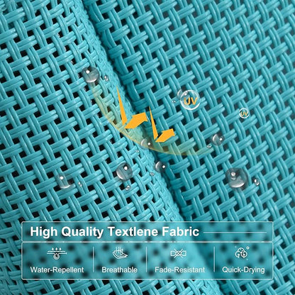 PURPLE LEAF Patio Lounge Chair Set of 3 Outdoor Chaise Lounger Aluminum Frame with Armrest Side Table and Wheels for Pool Outside Sunbathing Tanning Recliner Including Pillows Turquoise Blue