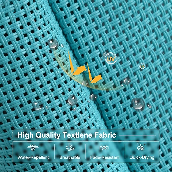 PURPLE LEAF Outdoor Oversized Lounge Chair Set of 3 Patio Chaise Pool Lounger Aluminum Frame with Side Table and Wheels for Outside Sunbathing Tanning Recliner Including Pillows Turquoise Blue