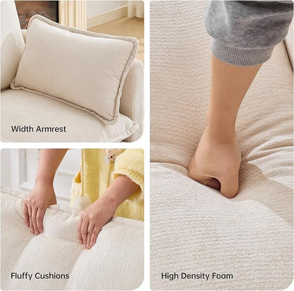 108" Modular Sectional Couches for Living Room with Ottoman, L Shaped Cloud Couch with Charger, USB & Type-c Port, Comfy 4 Seats Sofas with Deep Seat, Chenille Fabric, Beige