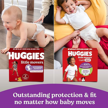 Huggies Size 4 Baby Diapers, Little Movers HuggFit 360° Baby Diapers with 360° Waistband, Size 4 (22-37 lbs), 64 Count, Packaging May Vary